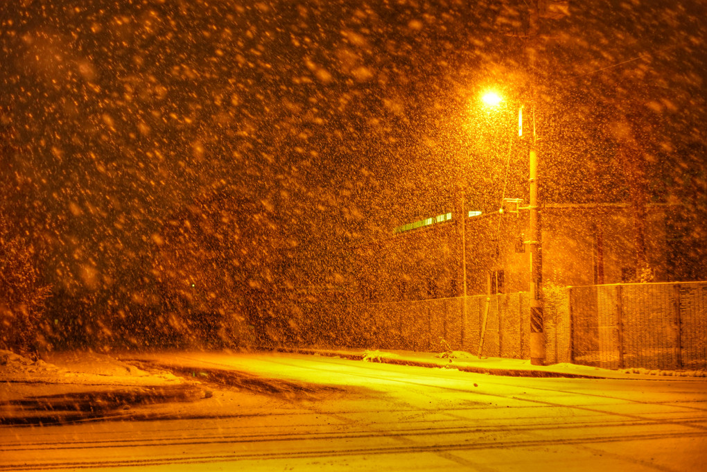 街灯と雪