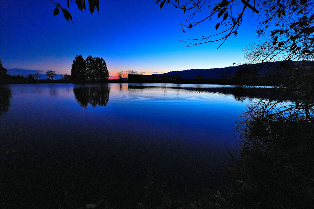 夜明け前の湖畔