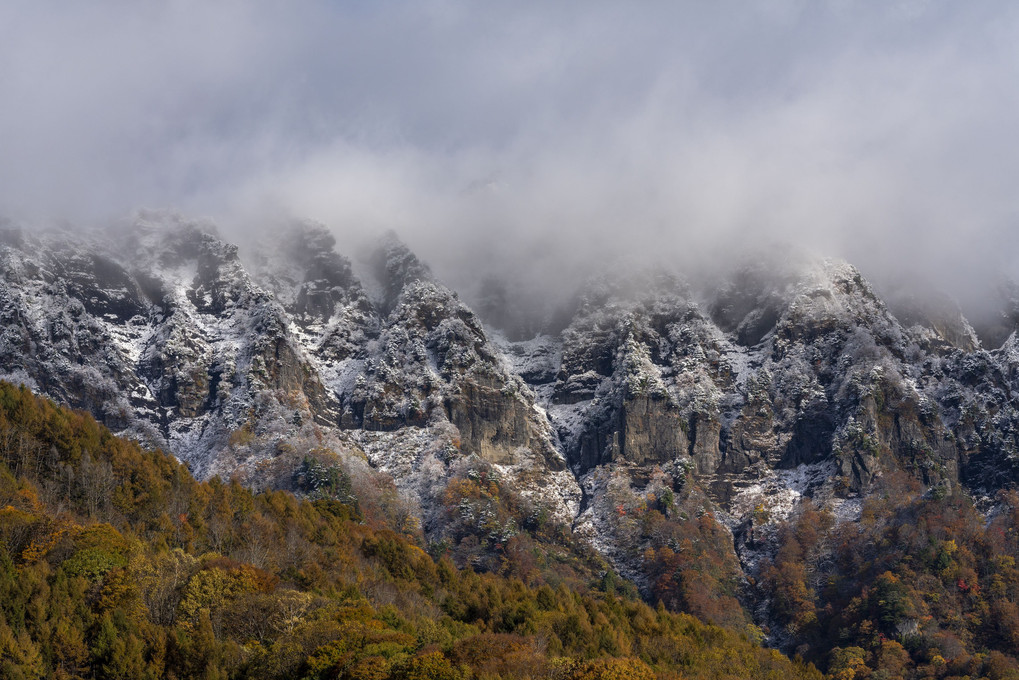 紅葉と雪