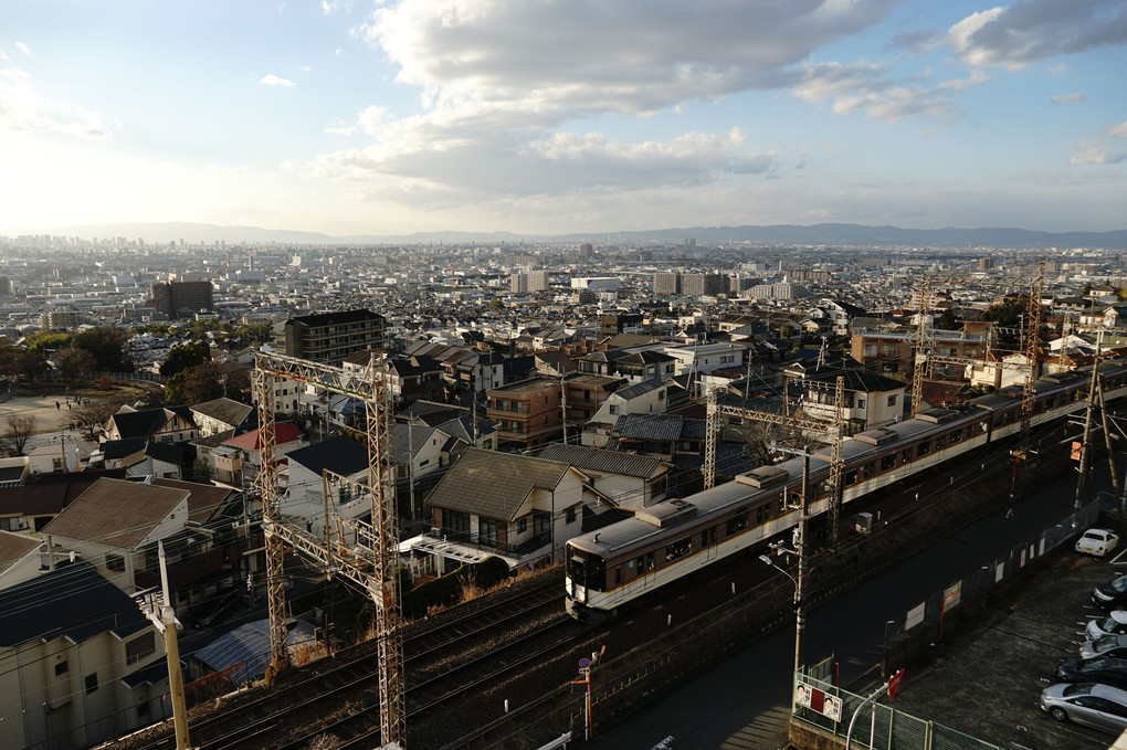 夕暮れの大阪平野見渡して