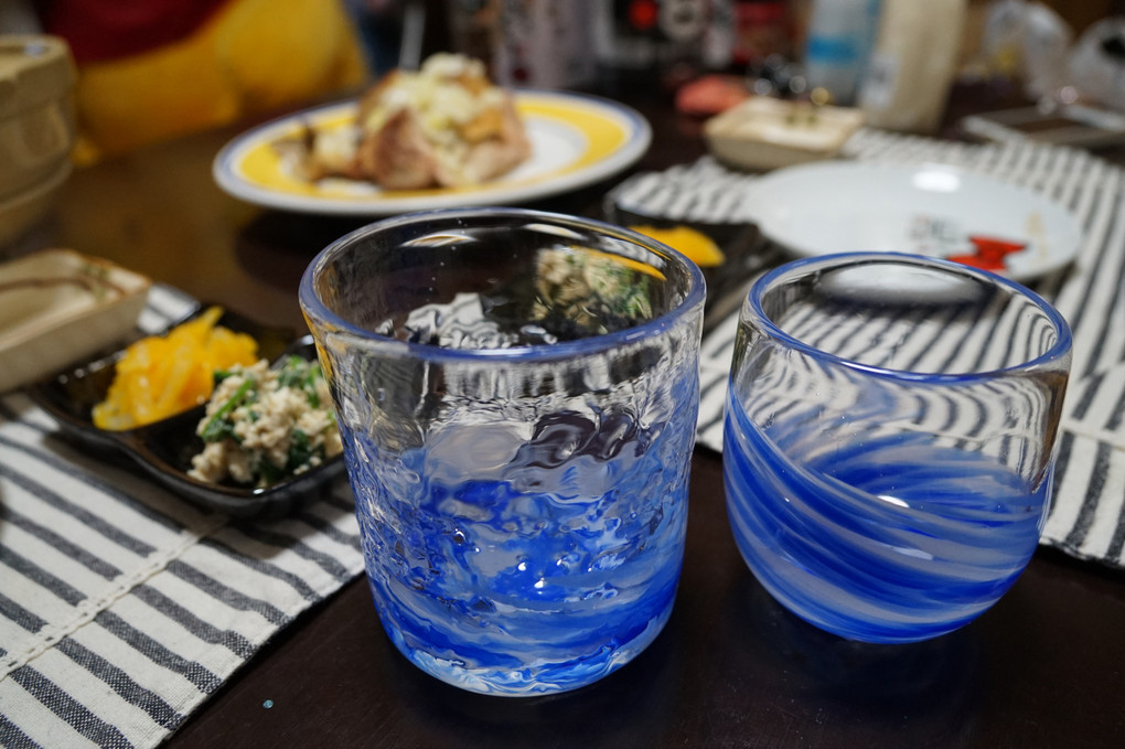 琉球グラスで晩御飯。