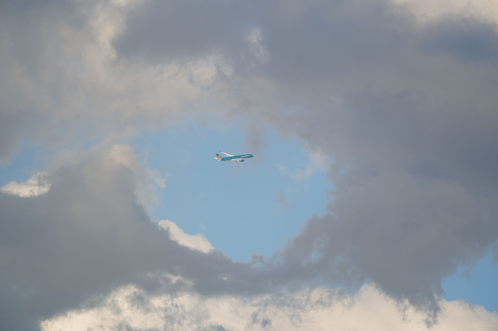 雲の隙間を駆け抜ける機体