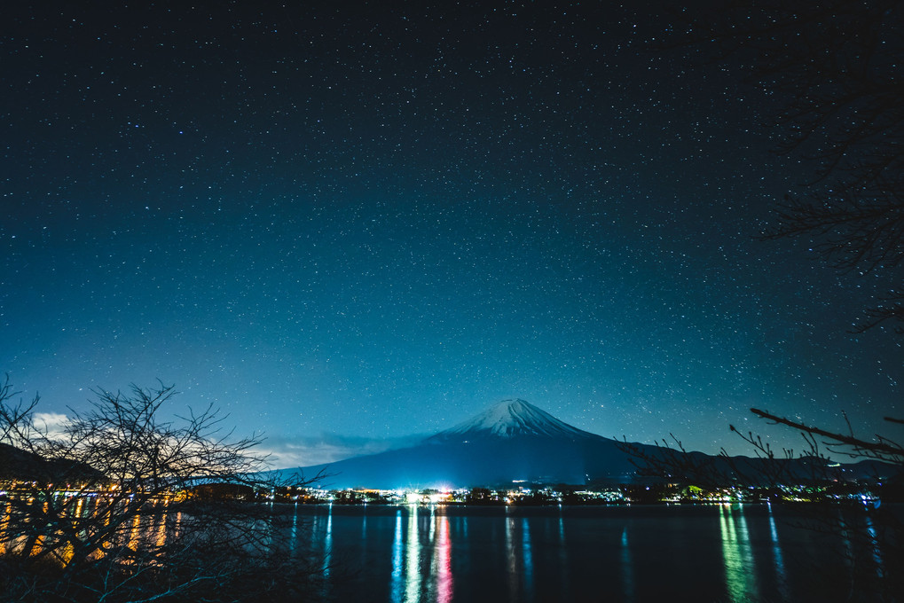 河口湖からの富士山　星景