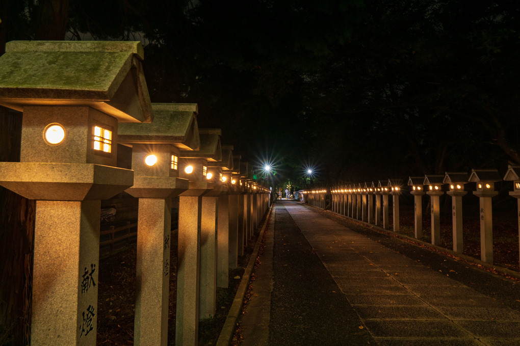 近所の神社の例の灯篭が灯ってました