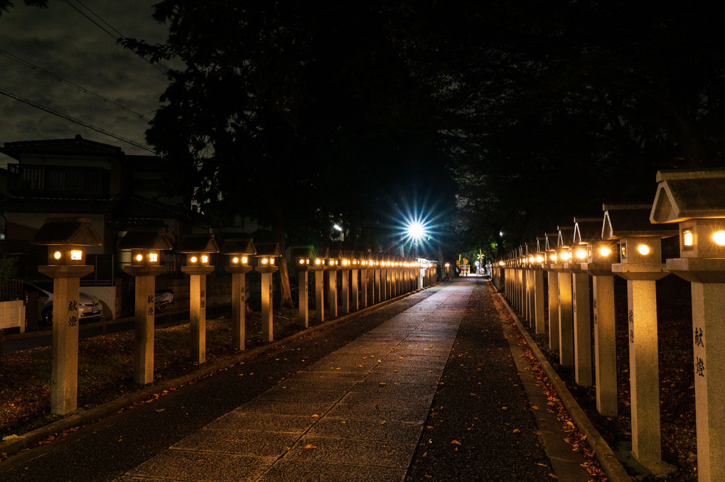 近所の神社の例の灯篭が灯ってました