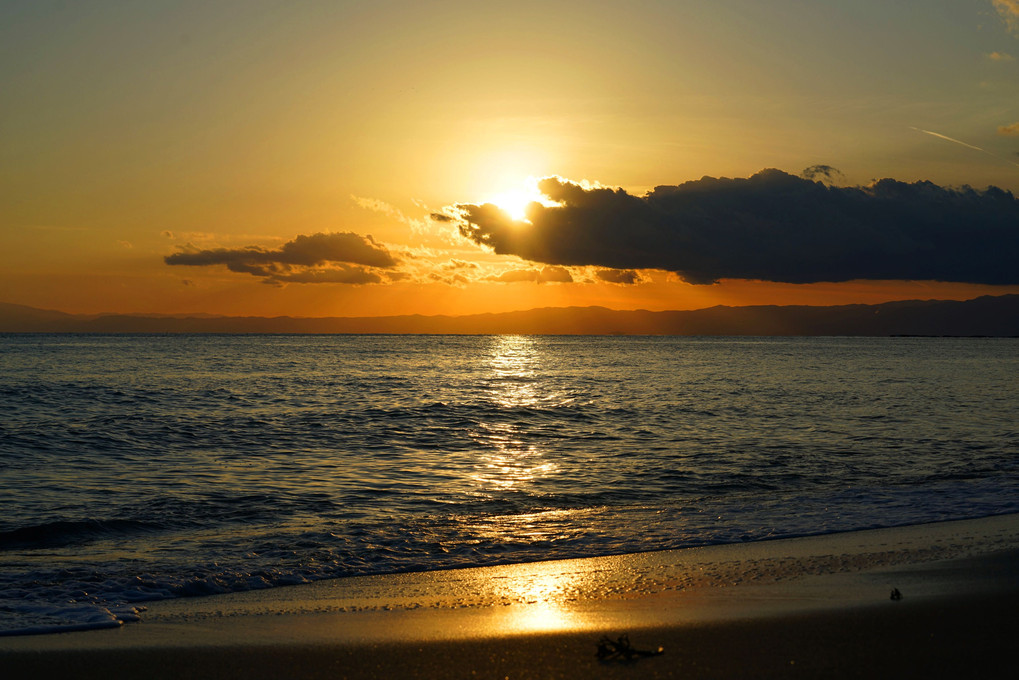 七里ヶ浜の夕陽時