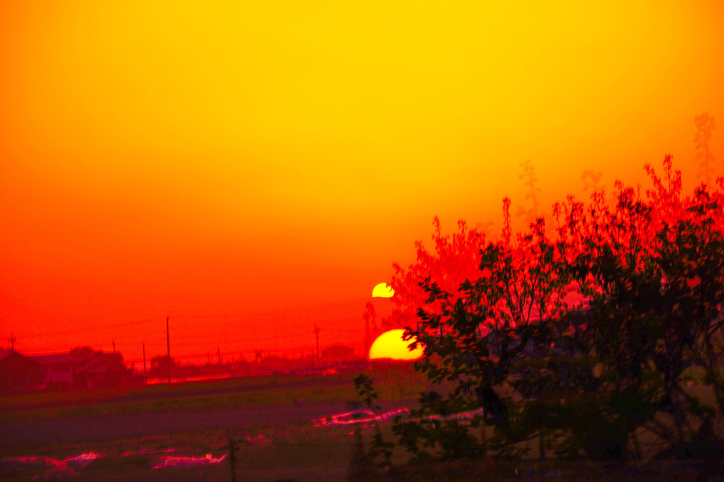 自宅からの眺めた夕陽