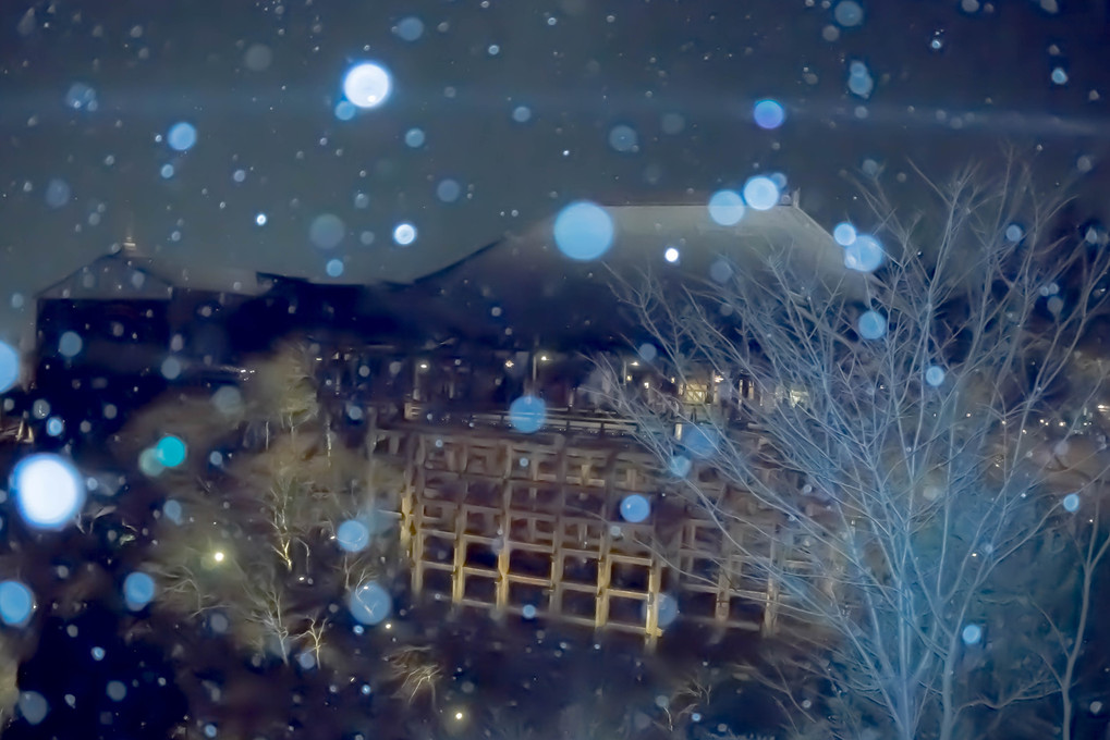 雪の降る清水寺