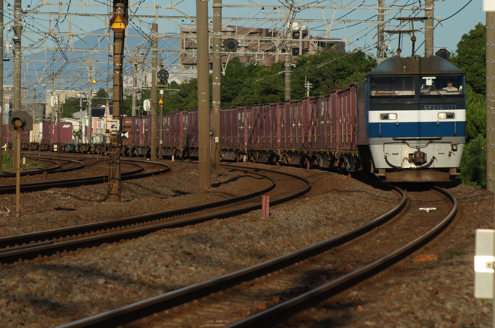 早朝の東海道貨物列車