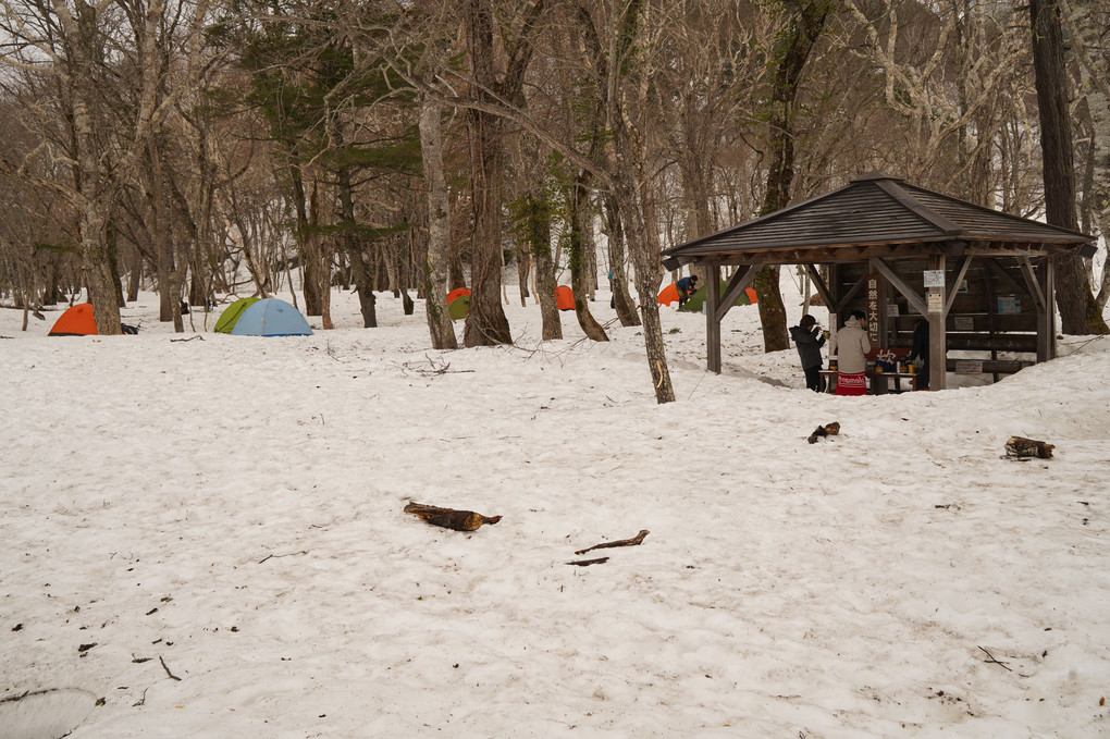 残雪期のテント場