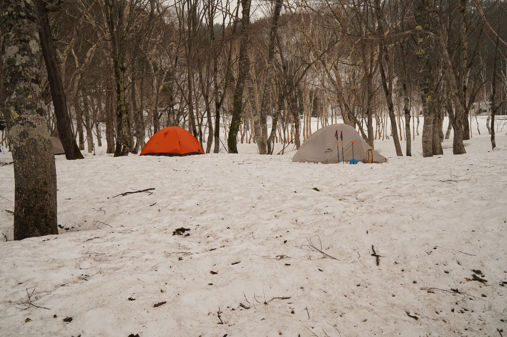 残雪期のテント場