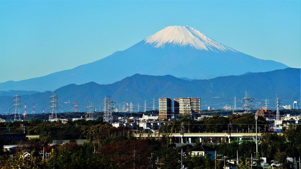 今朝の端正な富士山 🗻　冠雪の裾が上がってきました❣
