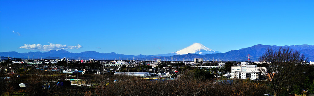 相模野からクリアーな青空の下，大山，富士山そして箱根を一望に眺める❣