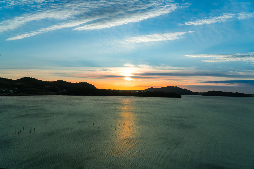 浜名湖の煌めきと夕焼け風景