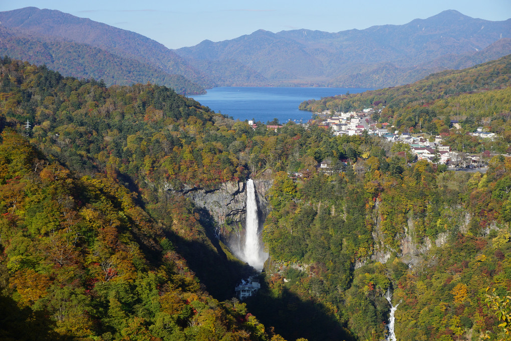 中禅寺湖と滝