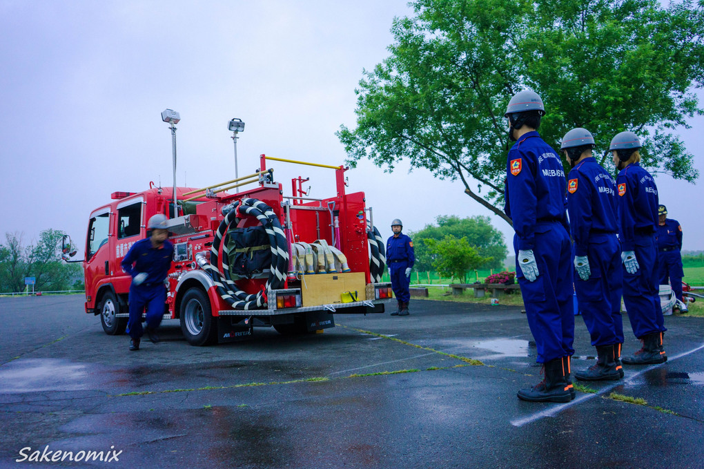 前橋市消防団の放水訓練
