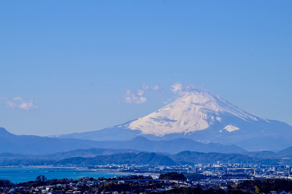 真冬の鎌倉散歩道 鎌倉山から望む富士山と湘南の街並み