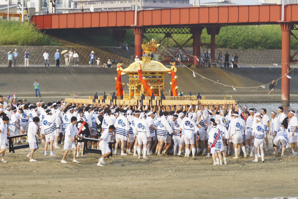 大阪一の大神輿が川を渡る！べぇら！べぇら！