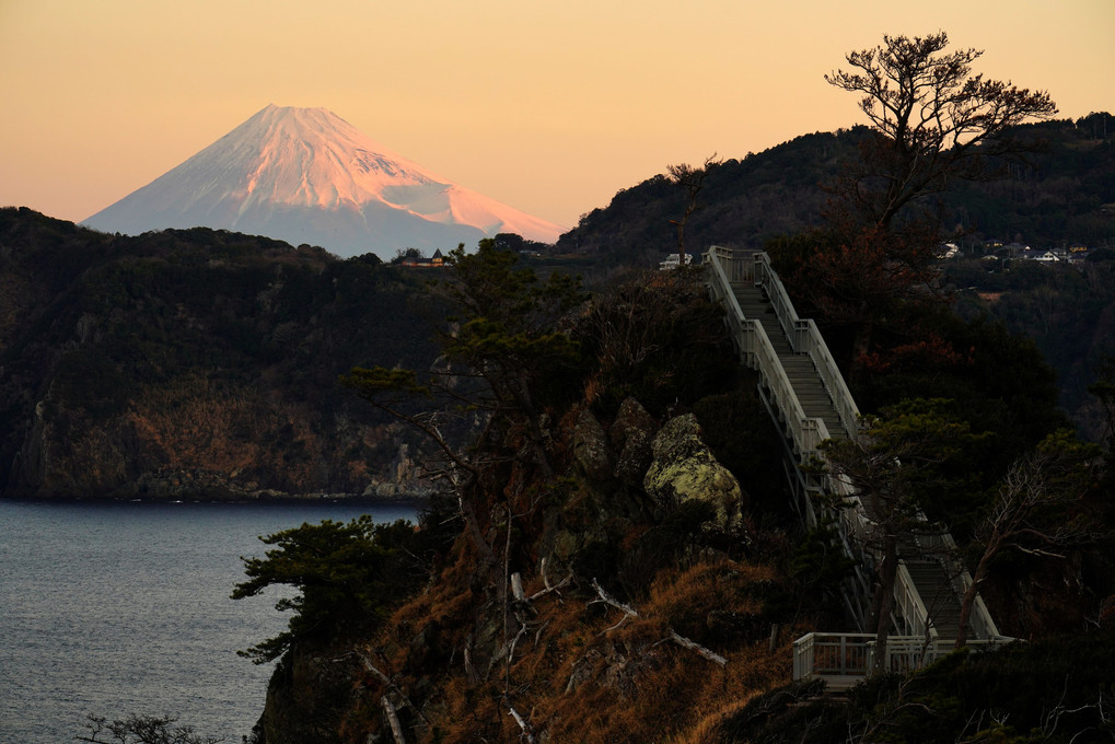 朝の黄金崎から富士山を臨む３景
