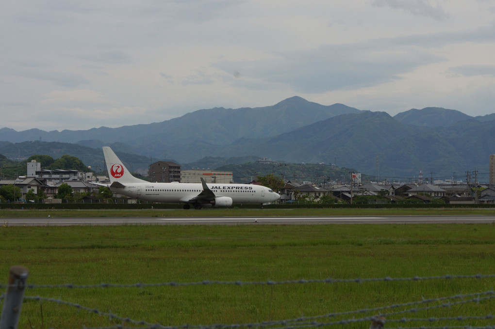 飛行機と松山城
