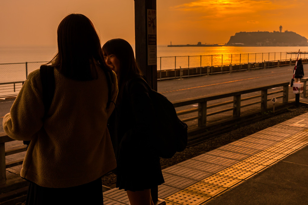Sunset of Kamakurakoukoumae Station 
