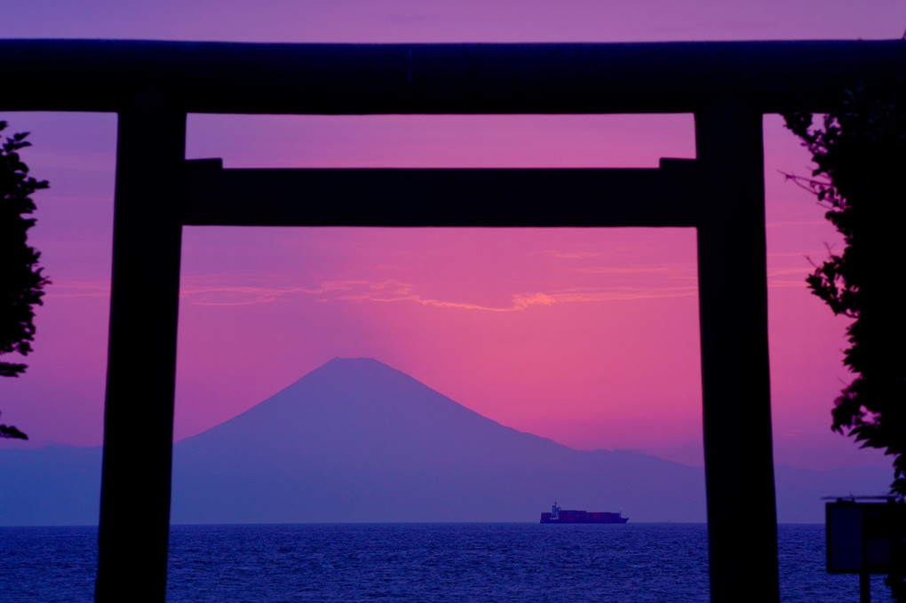 洲崎神社の鳥居と富士山