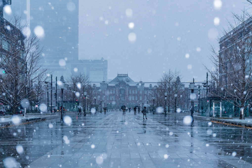 東京駅の雪景色