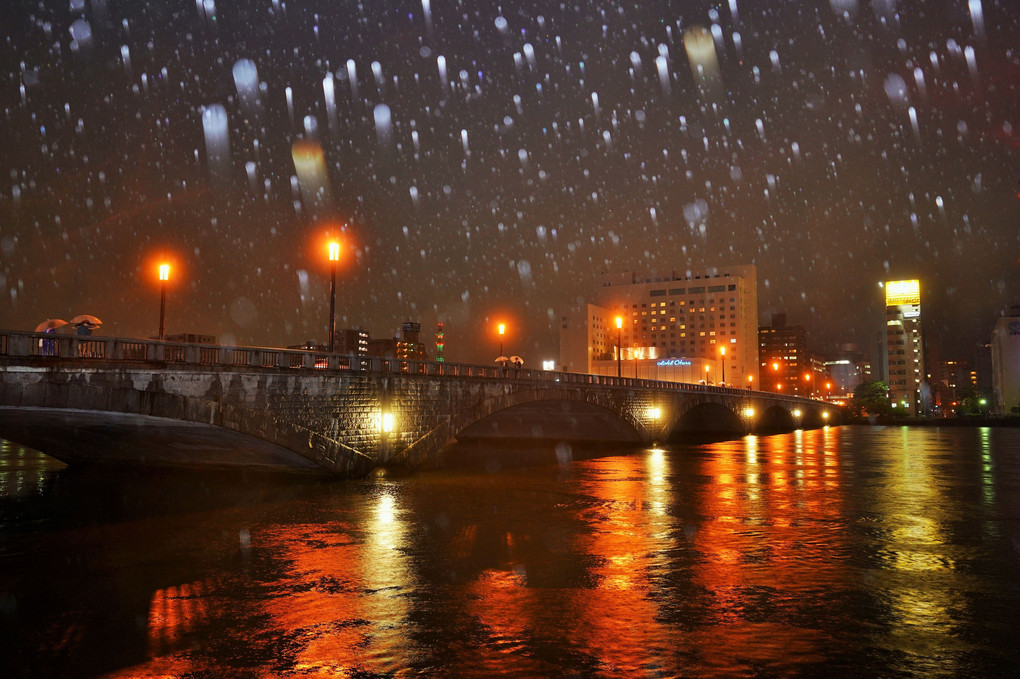夜の五月雨、萬代橋