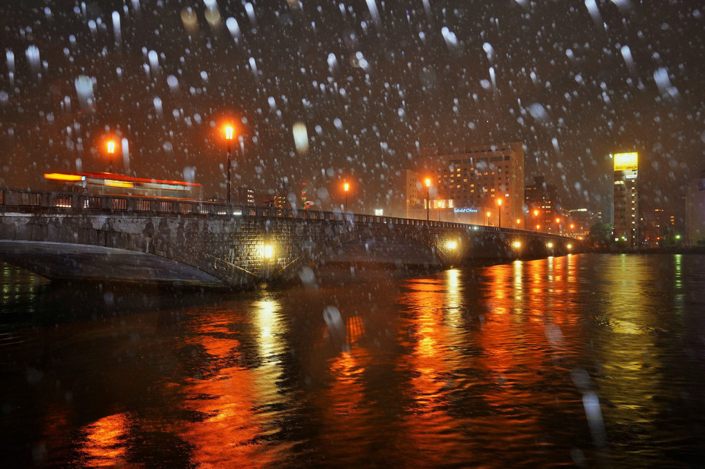 夜の五月雨、萬代橋
