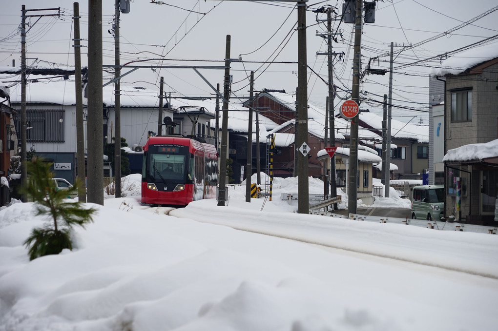 冬の日の赤い電車