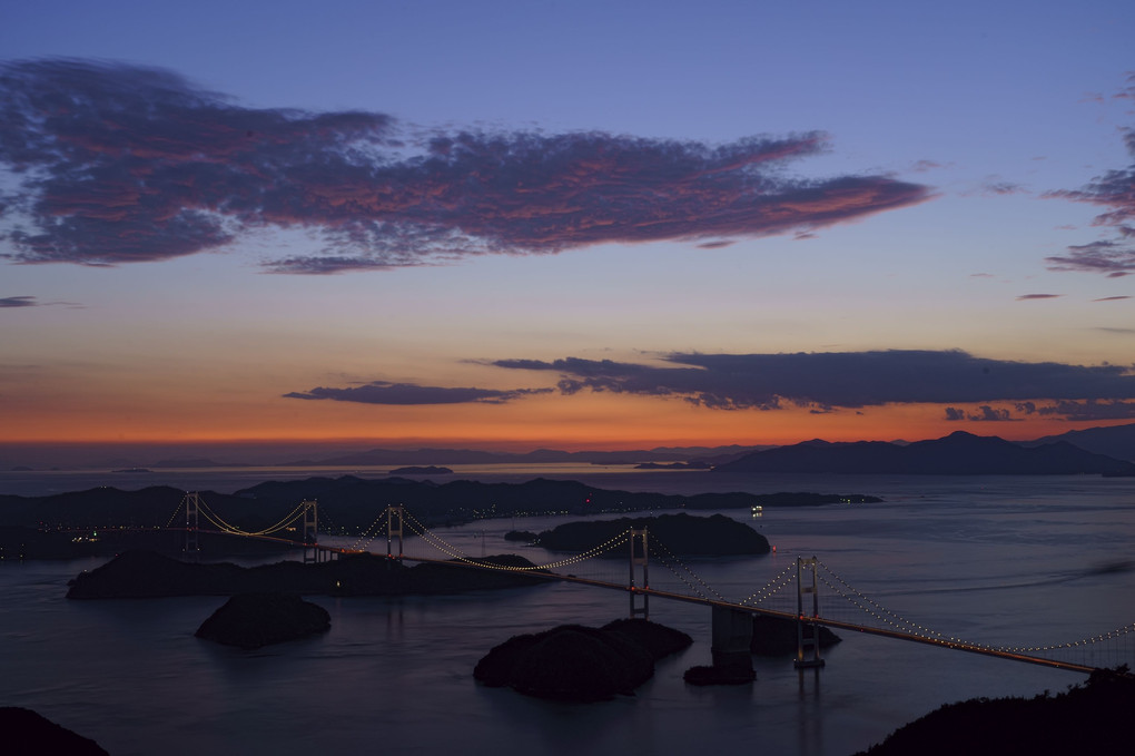 亀老山展望台(来島海峡大橋)夕景からライトアップまで