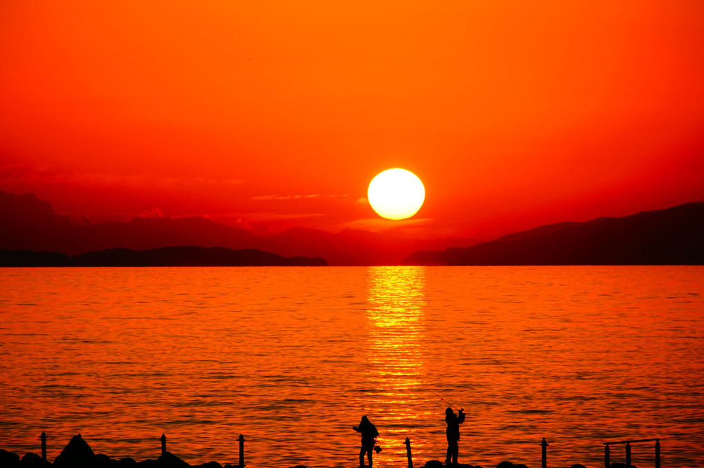 夕日と釣り人♪