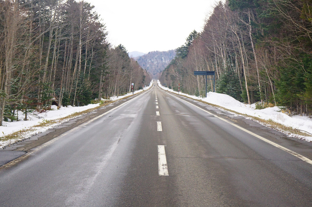 雪の三国峠と一本道