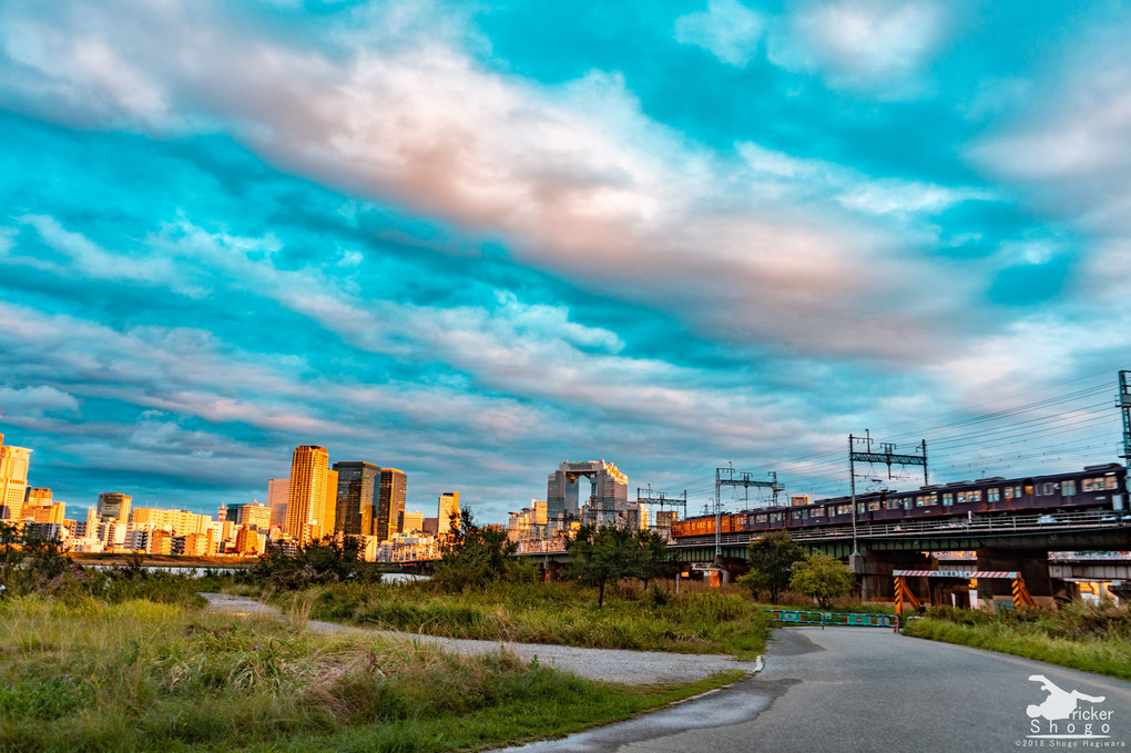 Yodogawa riverside at dusk