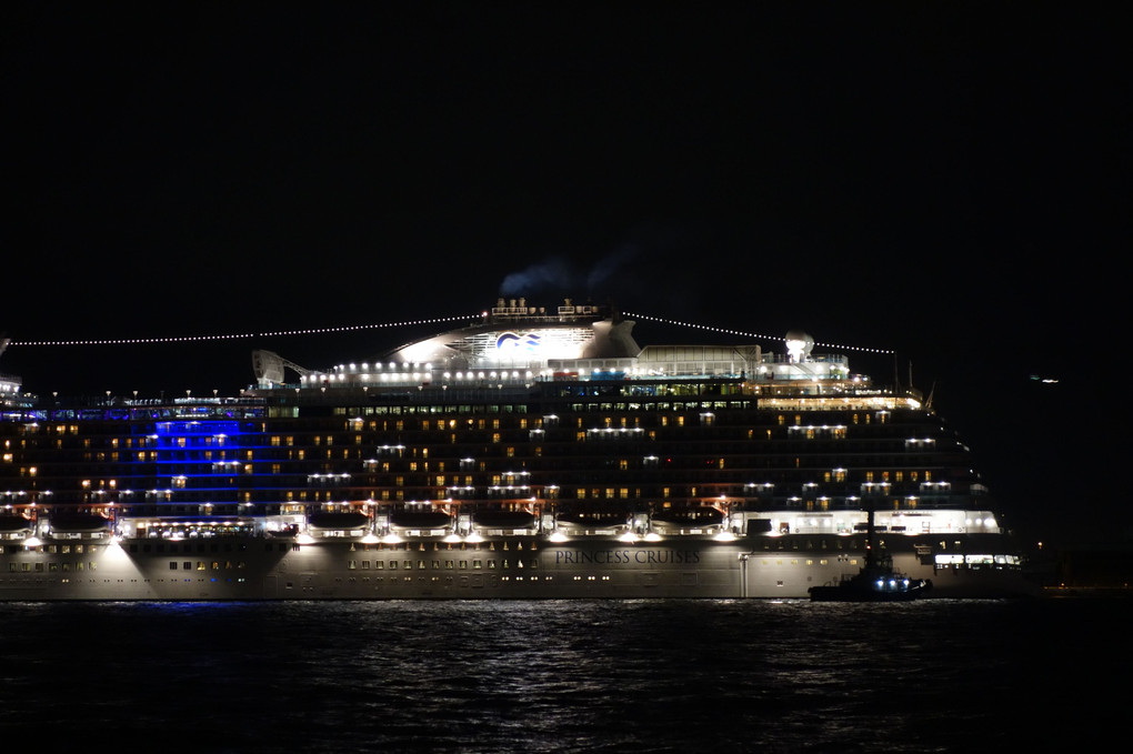 夜の豪華な船