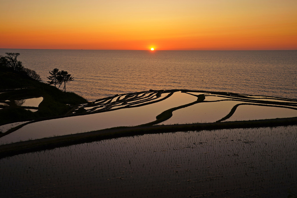 白米千枚田の朝焼け・夕焼け