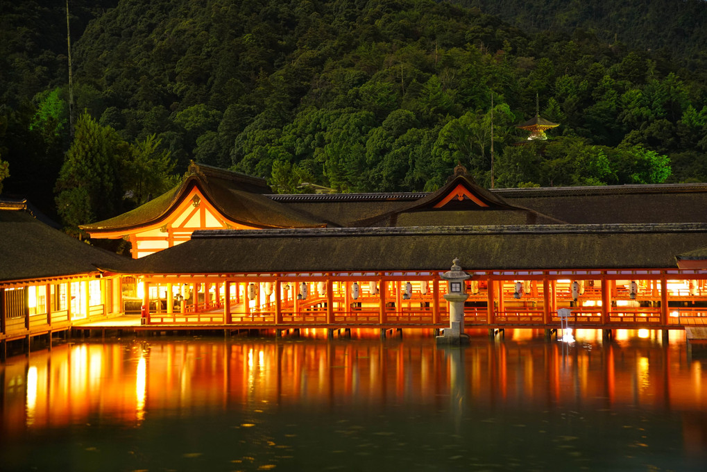 宮島の嚴島神社の夜景。