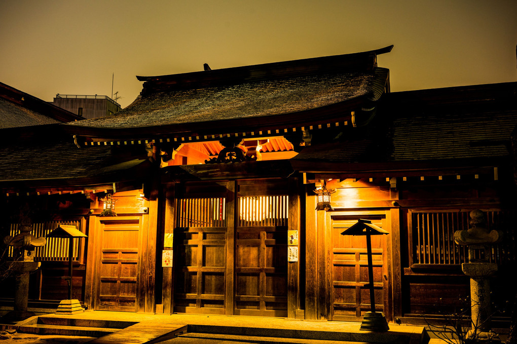 櫛田神社夜景雪景