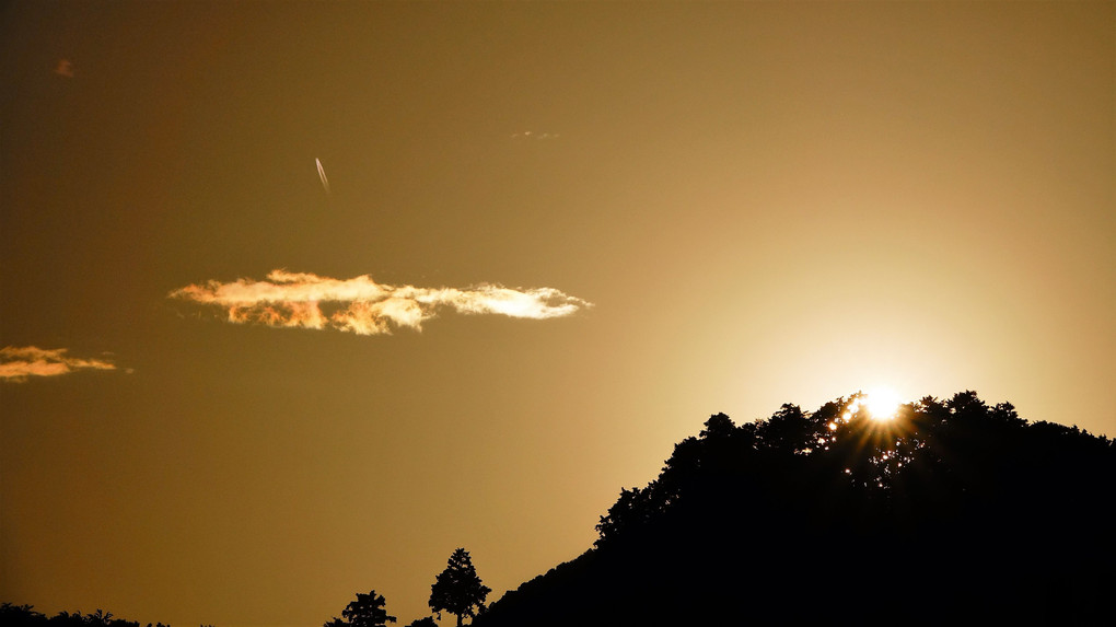 四季暦「秋の夕陽と月とネコジャラシ」