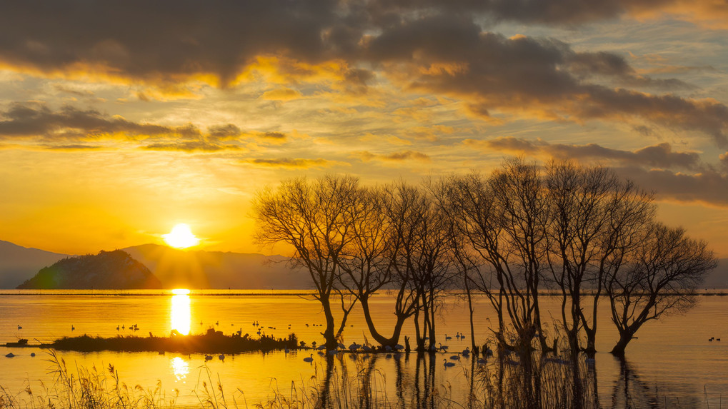 琵琶湖の夕暮れ