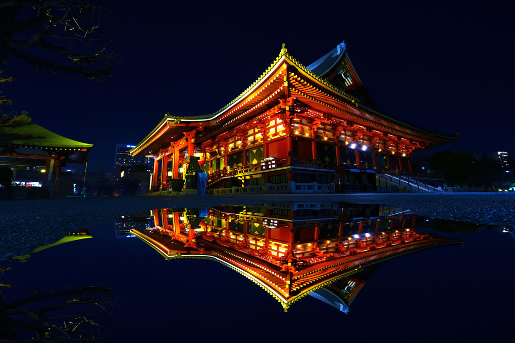 深夜・雨上がりの浅草寺