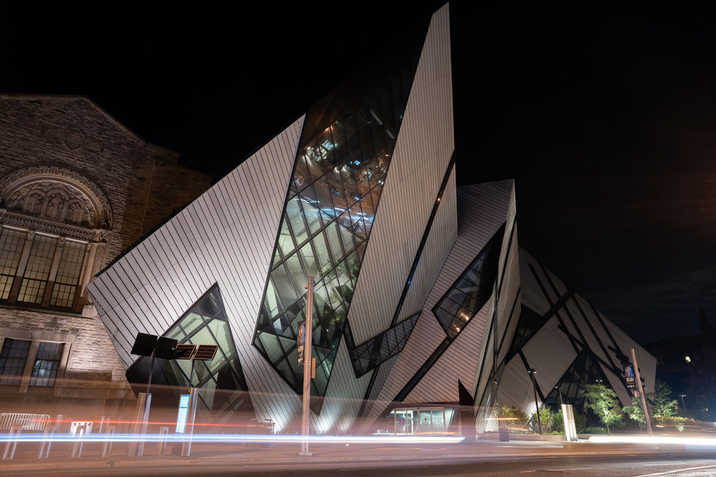 Night view of the Royal Ontario Museum