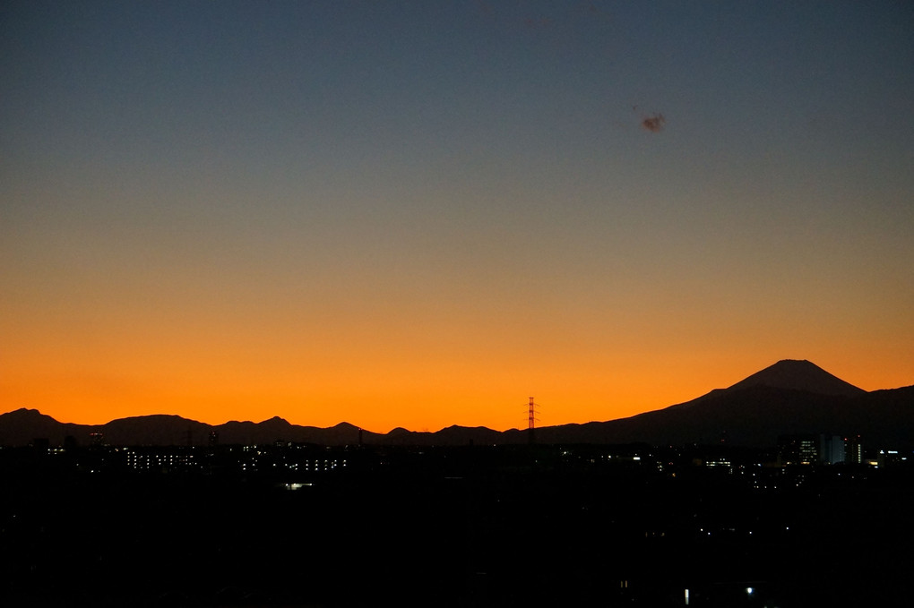 夕焼けと富士