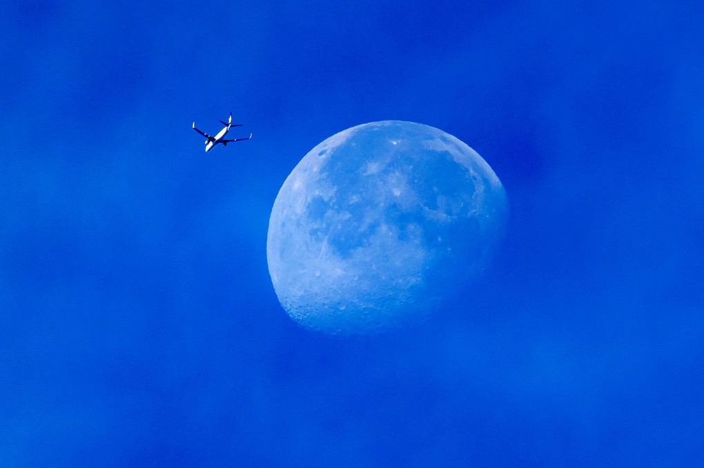 やったー！月と飛行機が撮れました！