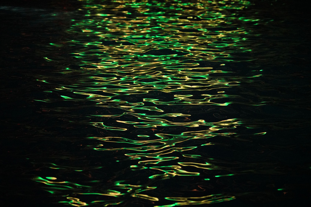 その水面は、緑に光る