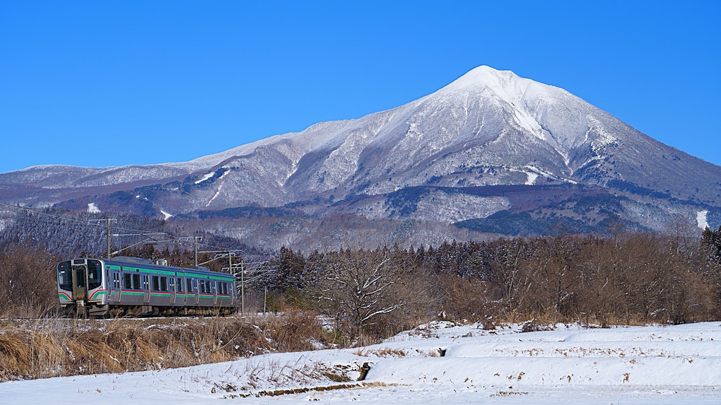 磐梯山背景鉄道写真