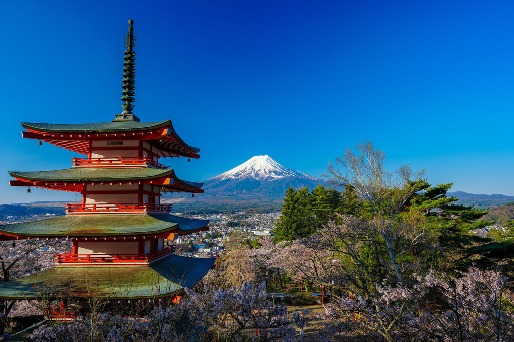 富士山と桜と五重塔