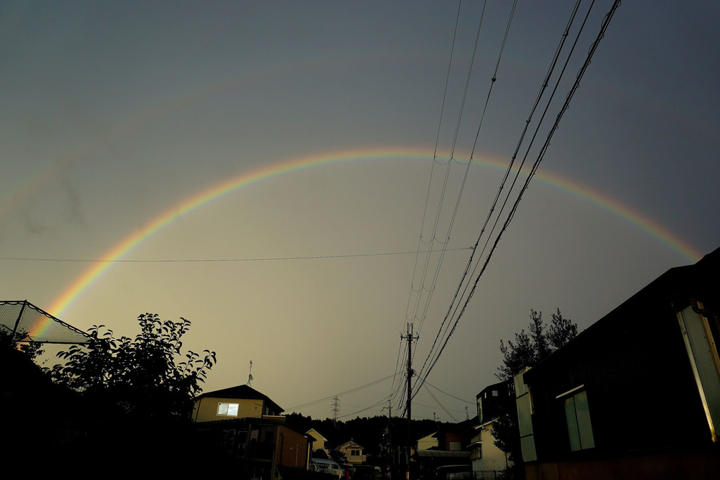 「雨上がりの東の空に虹」