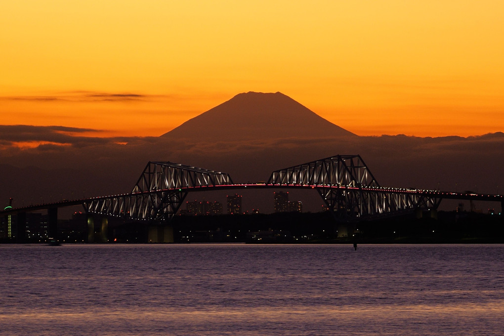 夕富士とゲートブリッジ