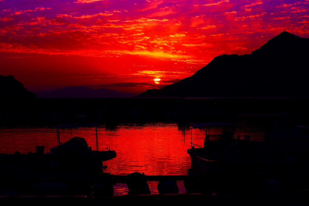 深江漁港の夕陽